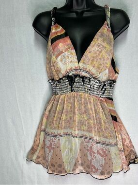 Sheer Boho Fairy Halter Top Smocked Waist Floral Coquette Festival Y2K Indie L